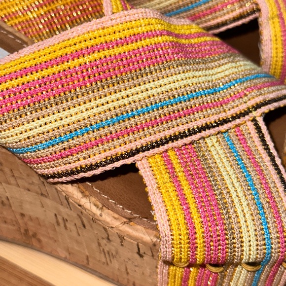Steve Madden slip on wedges with multi color straps. Size 6.5 in great shape. - Picture 3 of 4